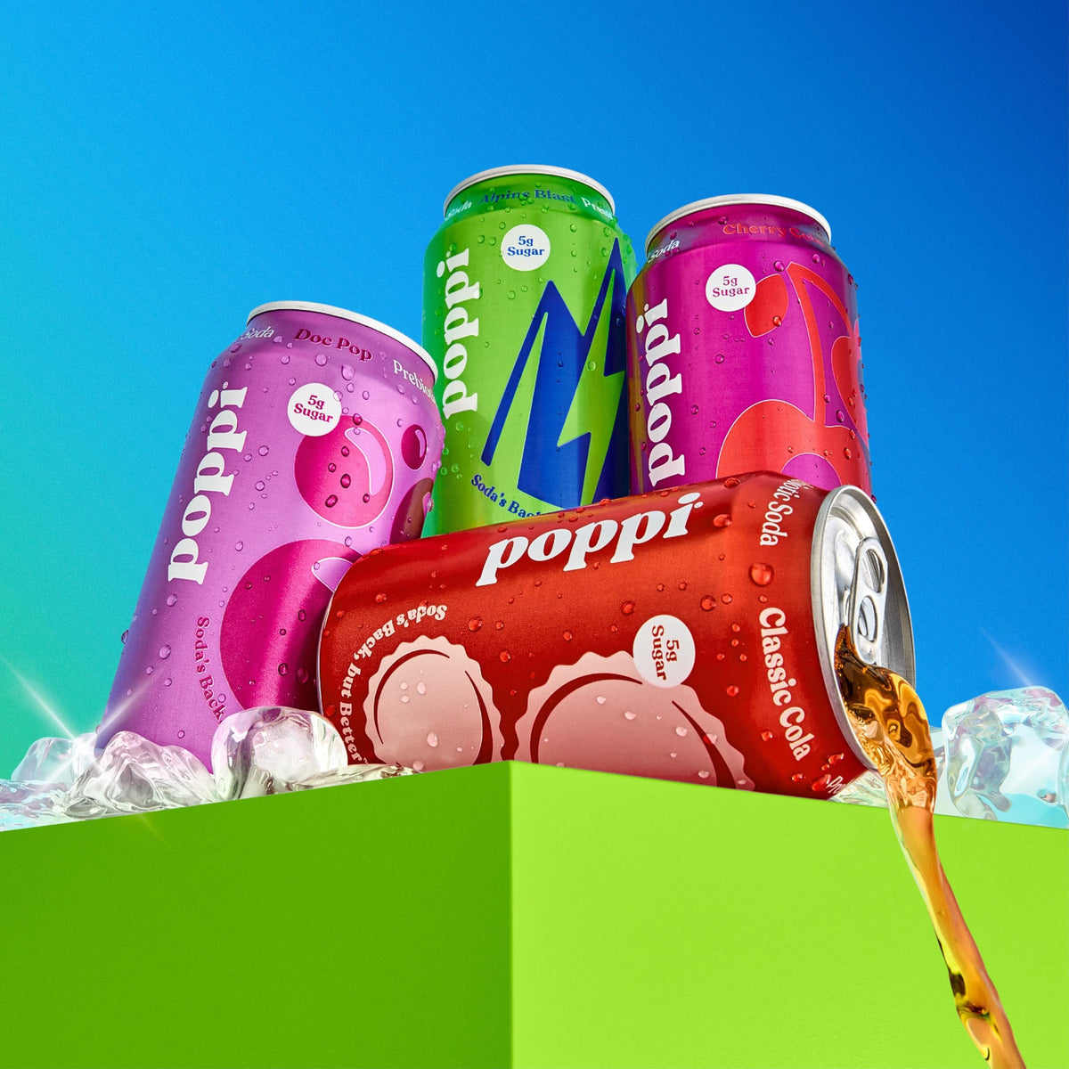 Poppi Alpine Blast can, crisp flavor with prebiotic benefits for a satisfying sip
