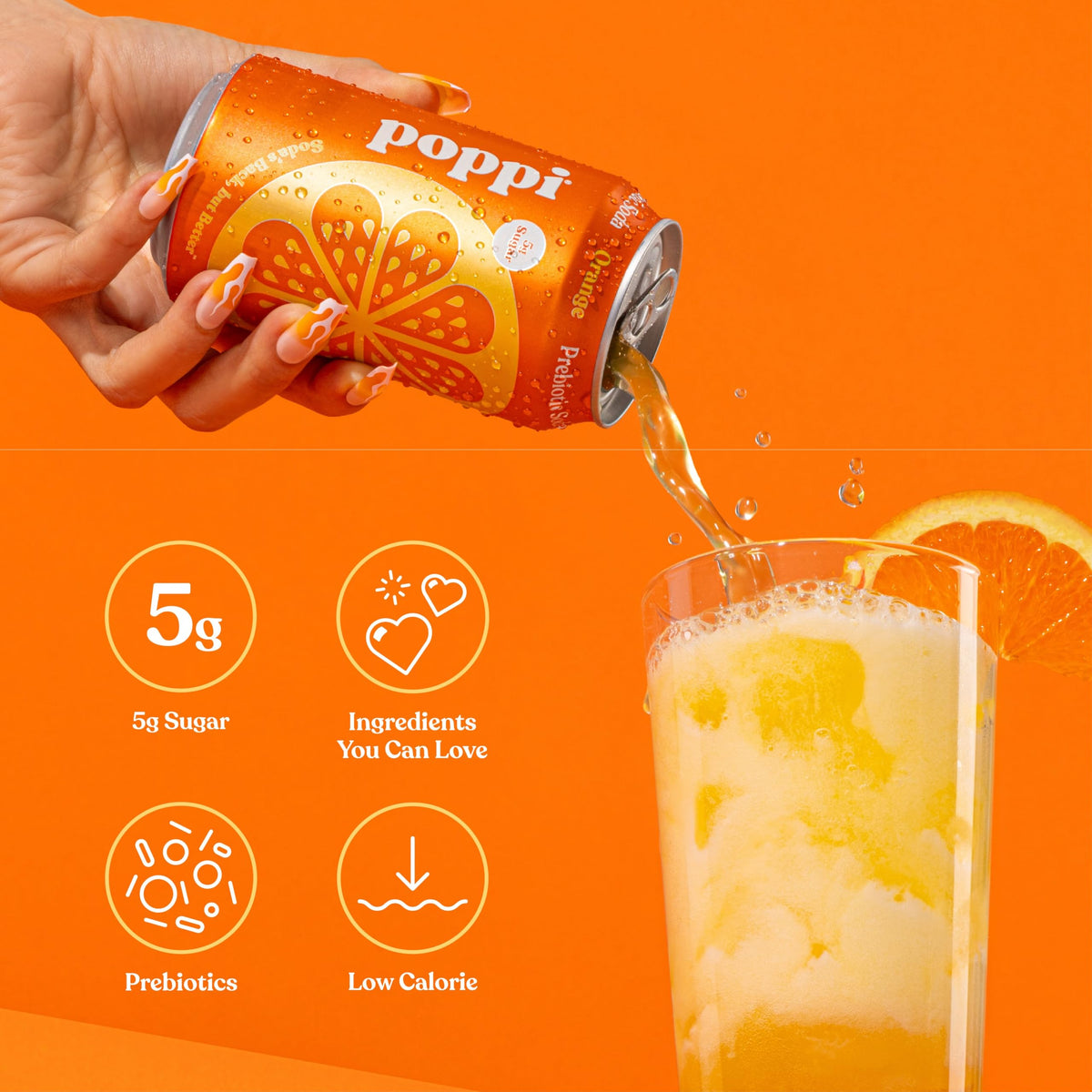 Poppi Sparkling Prebiotic Soda Strawberry Lemon can for a zingy citrus-fruit flavor