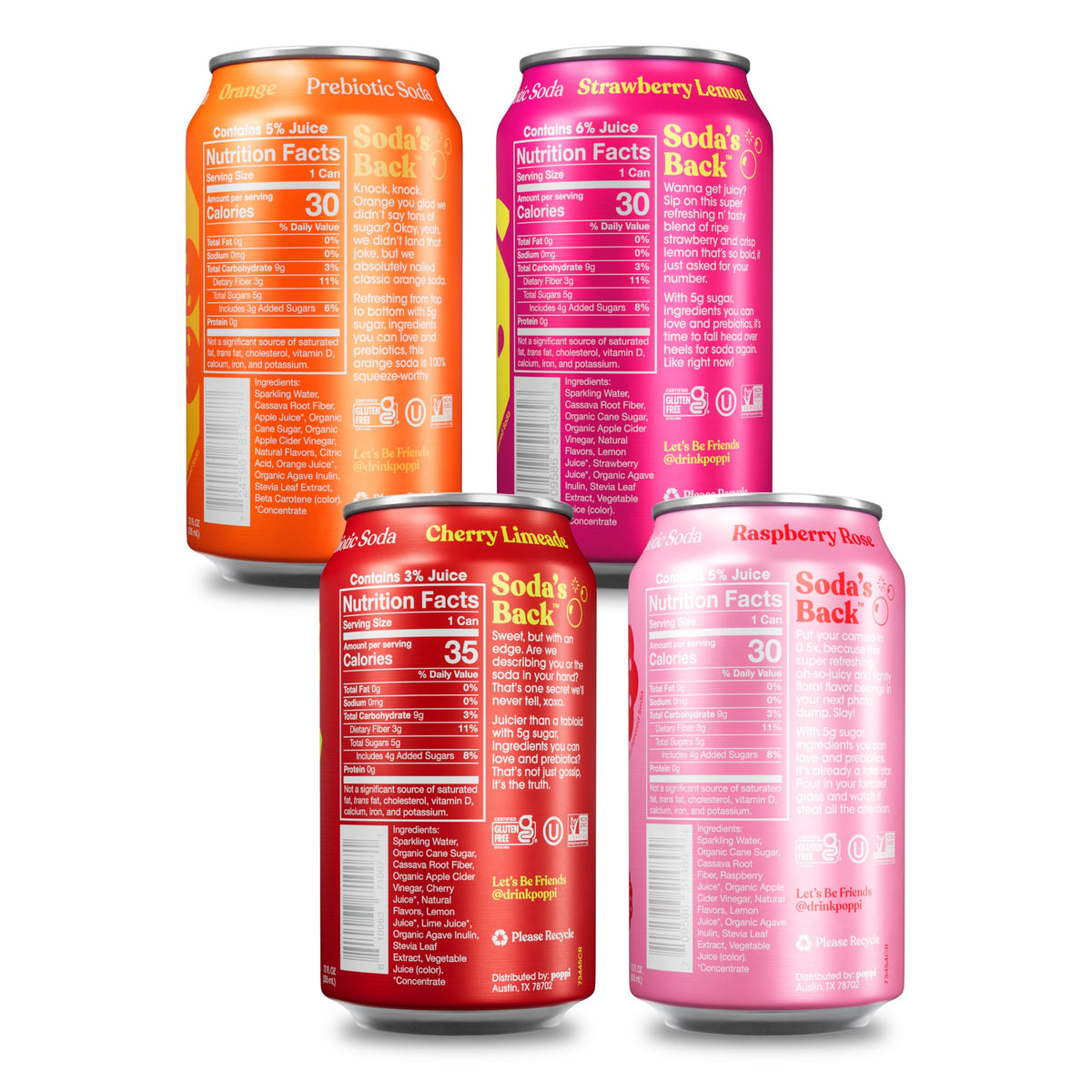 Poppi strawberry lemon can, bright citrus flavor ideal for a light afternoon sip.