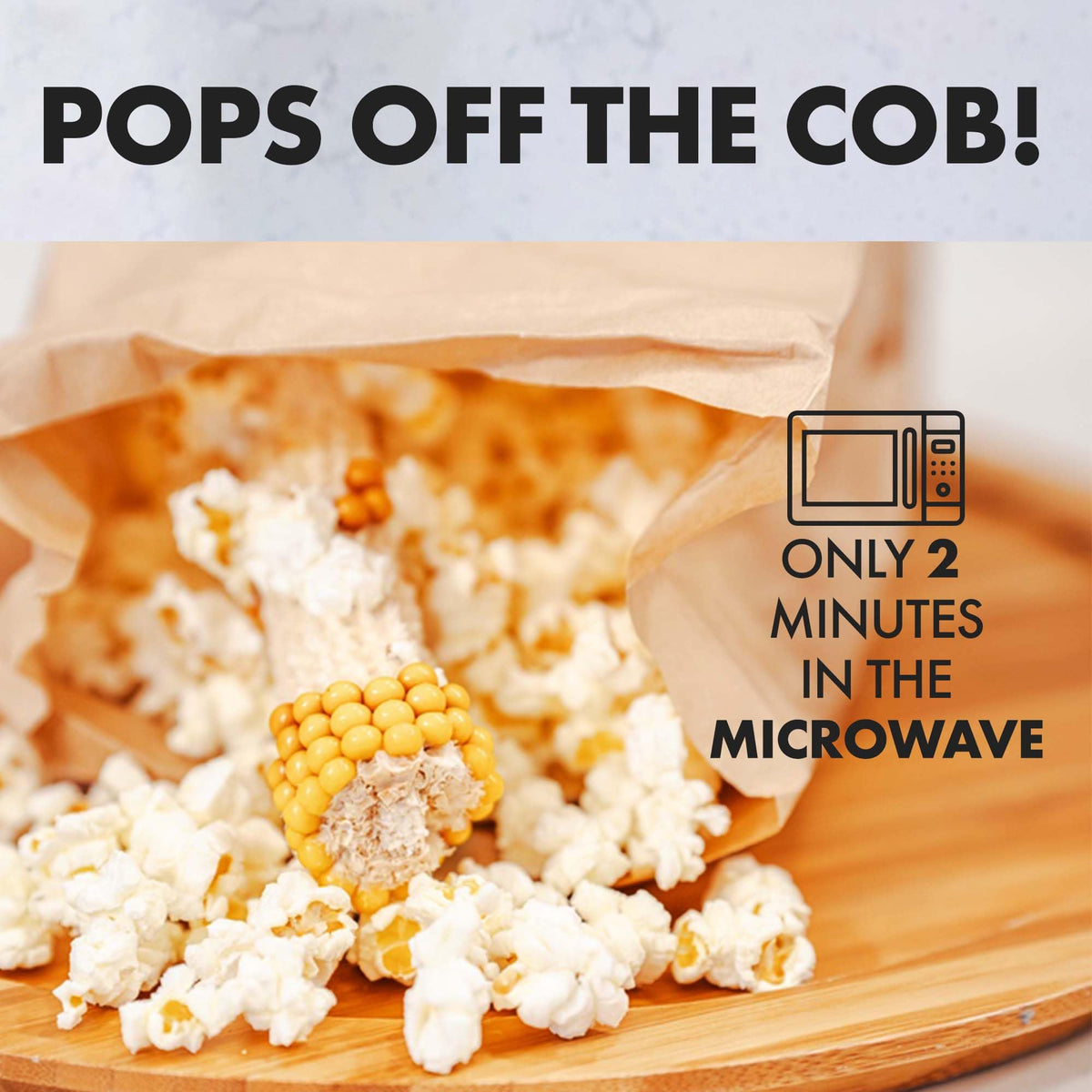 Poppin Cobs with bag included for mess-free microwave popping.