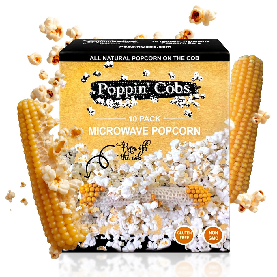 Poppin Cobs packaging on the cob for easy pantry stocking and freshness.