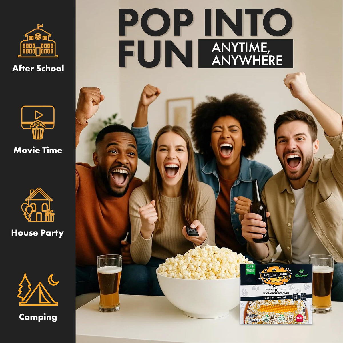Poppin Cobs on-the-cob popcorn boosts movie-night fun and nostalgia.