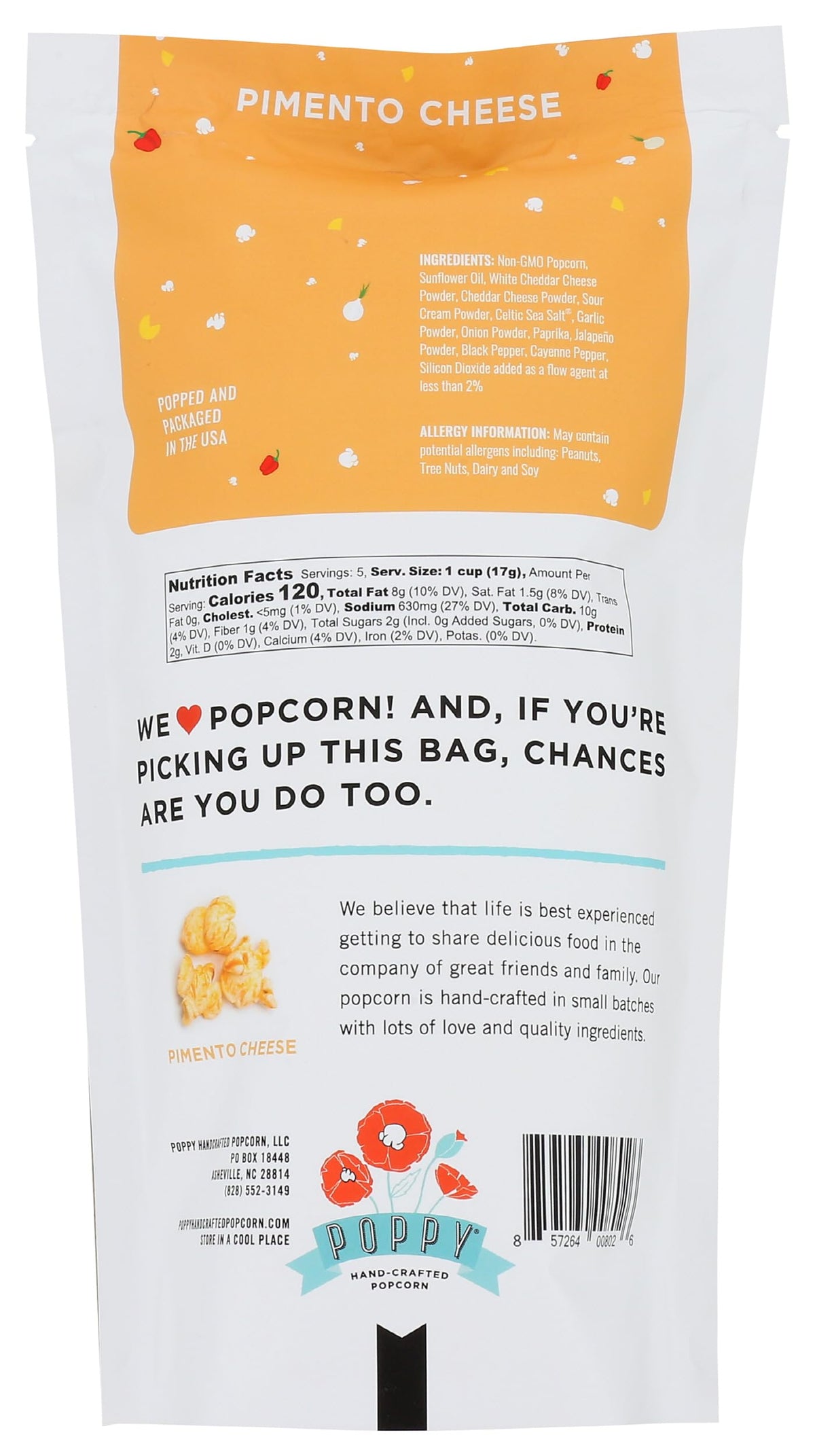 Poppy Handcrafted Popcorn pimento cheese close-up highlighting creamy flavor.