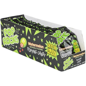 Pop Rocks Watermelon candy close-up, sparkling crunch ready to pop.