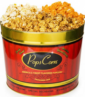 Pops Corn gift tin 2 gallon on display for gifting occasions