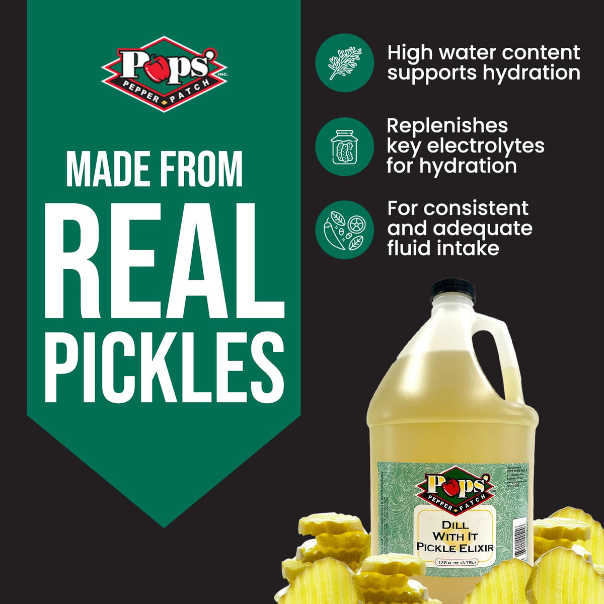 POPS' PEPPER PATCH 1gal packaging label emphasizes shareable size.