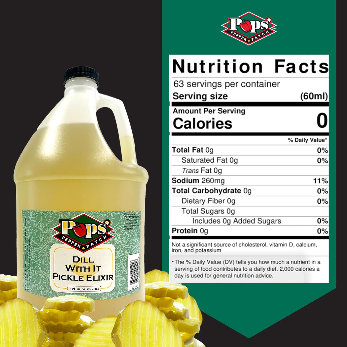 POPS' PEPPER PATCH pickle shot in glass shows versatile use.