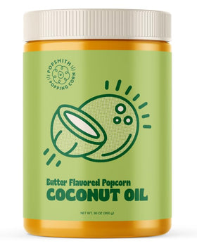 POPSMITH butter flavored coconut oil 30oz bottle for movie-theater style popcorn.
