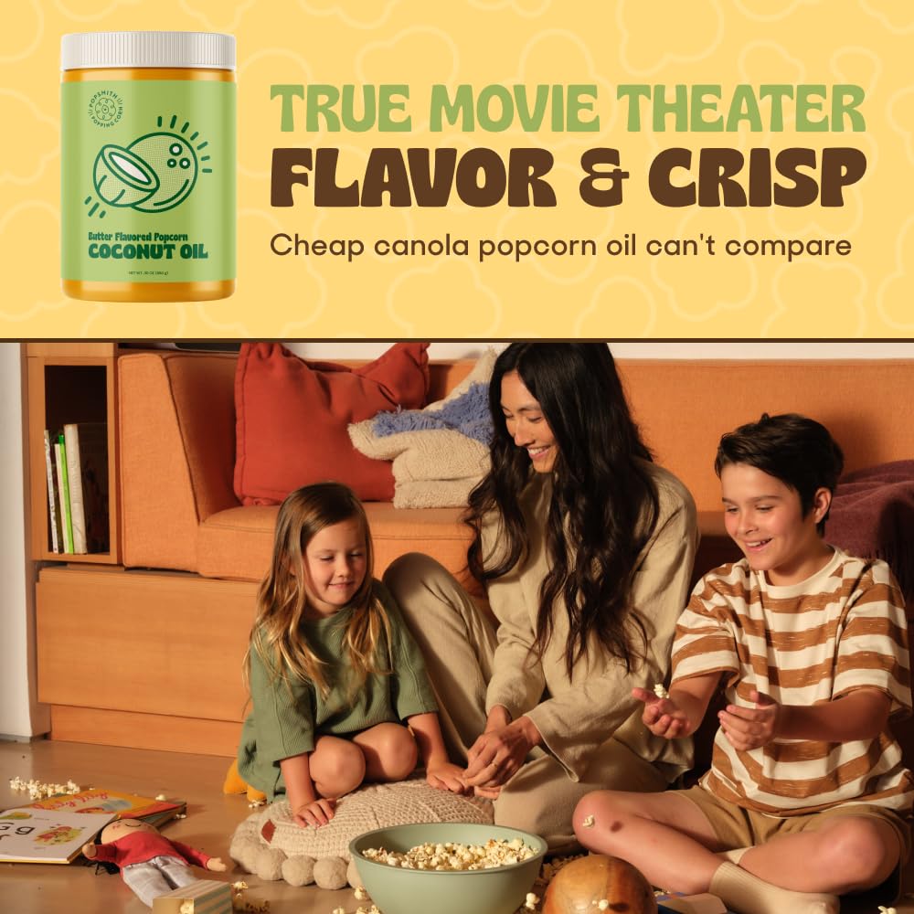 POPSMITH family enjoying bowls of popcorn during a movie night.