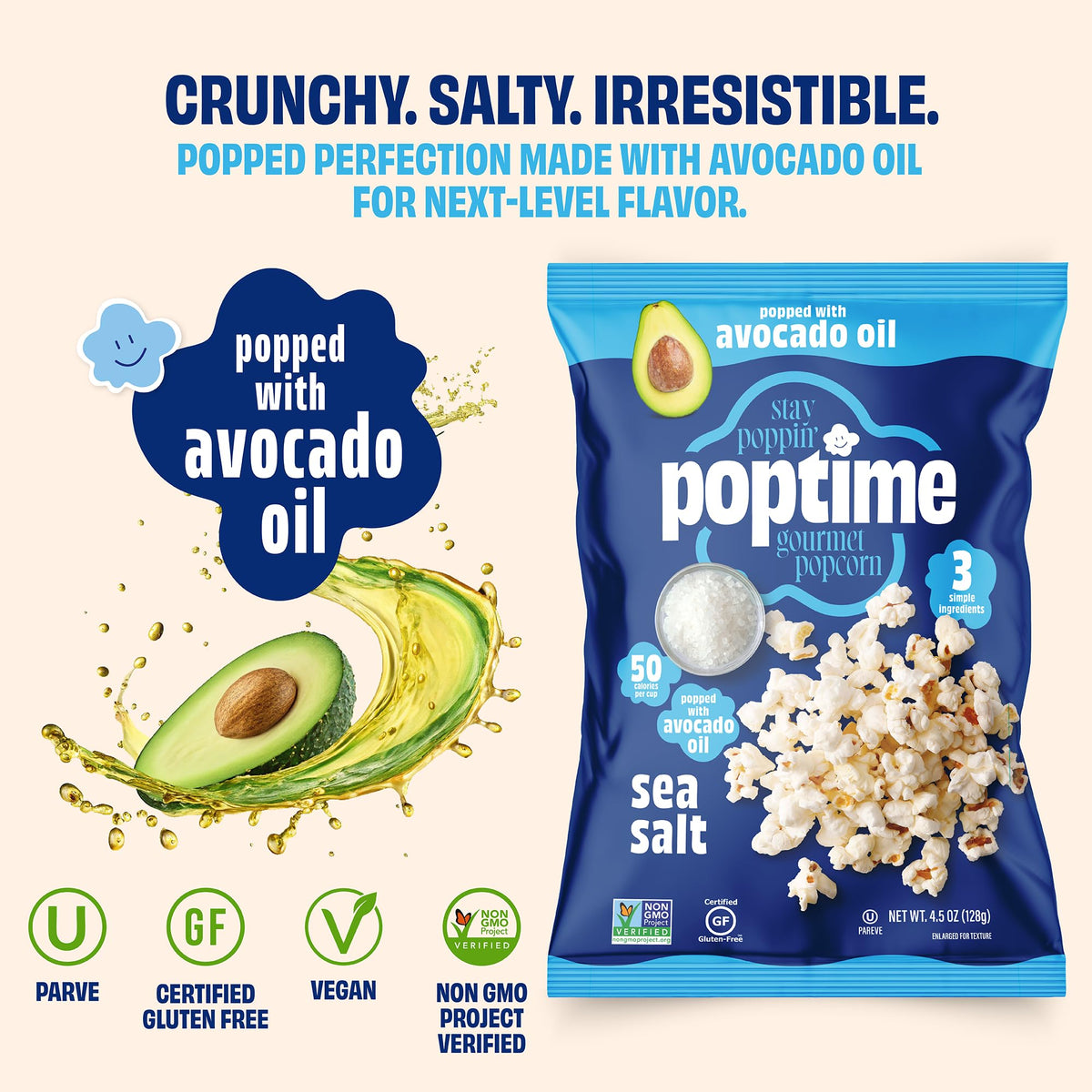 Poptime Kettle popcorn close-up reveals light, airy texture.
