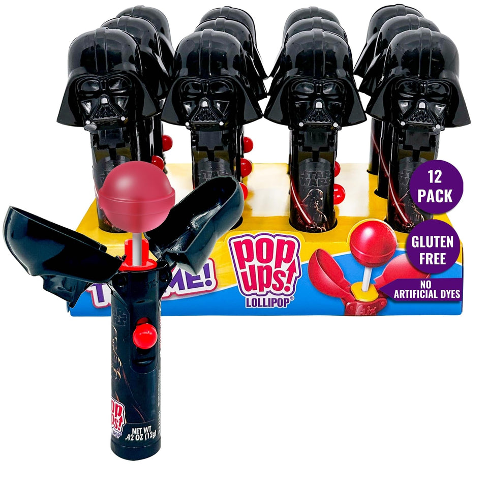 Pop Ups! Darth Vader Lollipop Holder front view—sleek, clean candy storage for kids