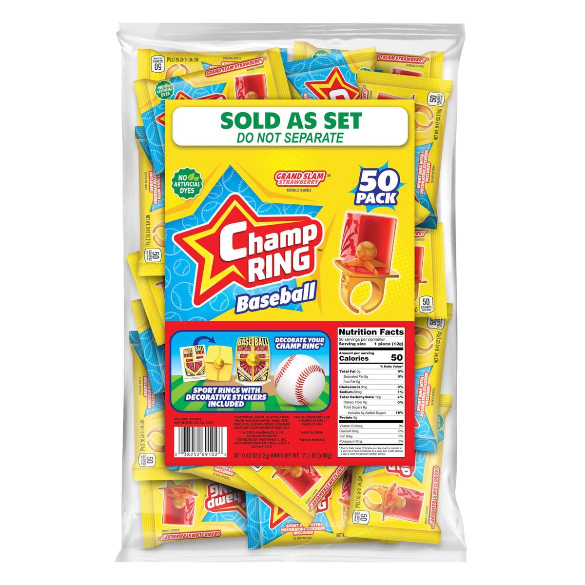 POPUPS! LOLLIPOP Champ Ring Baseball Grand Slam Strawberry close-up for game-day snacking