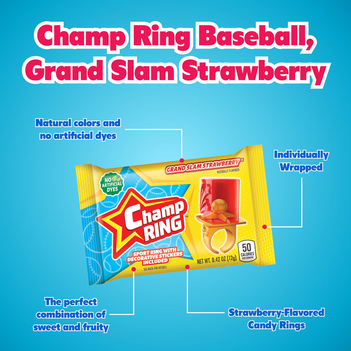 POPUPS! LOLLIPOP Champ Ring packaging close-up highlighting freshness and portability