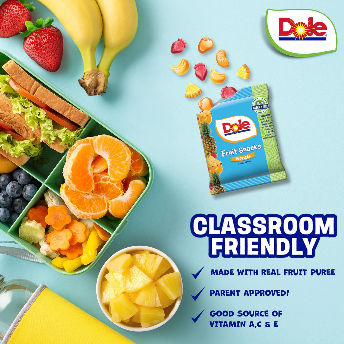 POPUPS! LOLLIPOP Dole Fruit Snacks individually wrapped pouches for easy grab-and-go.