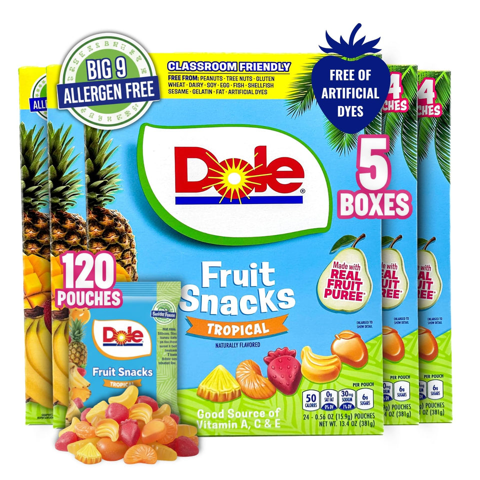 POPUPS! LOLLIPOP Dole Fruit Snacks tropical flavors packaging for lunchboxes.