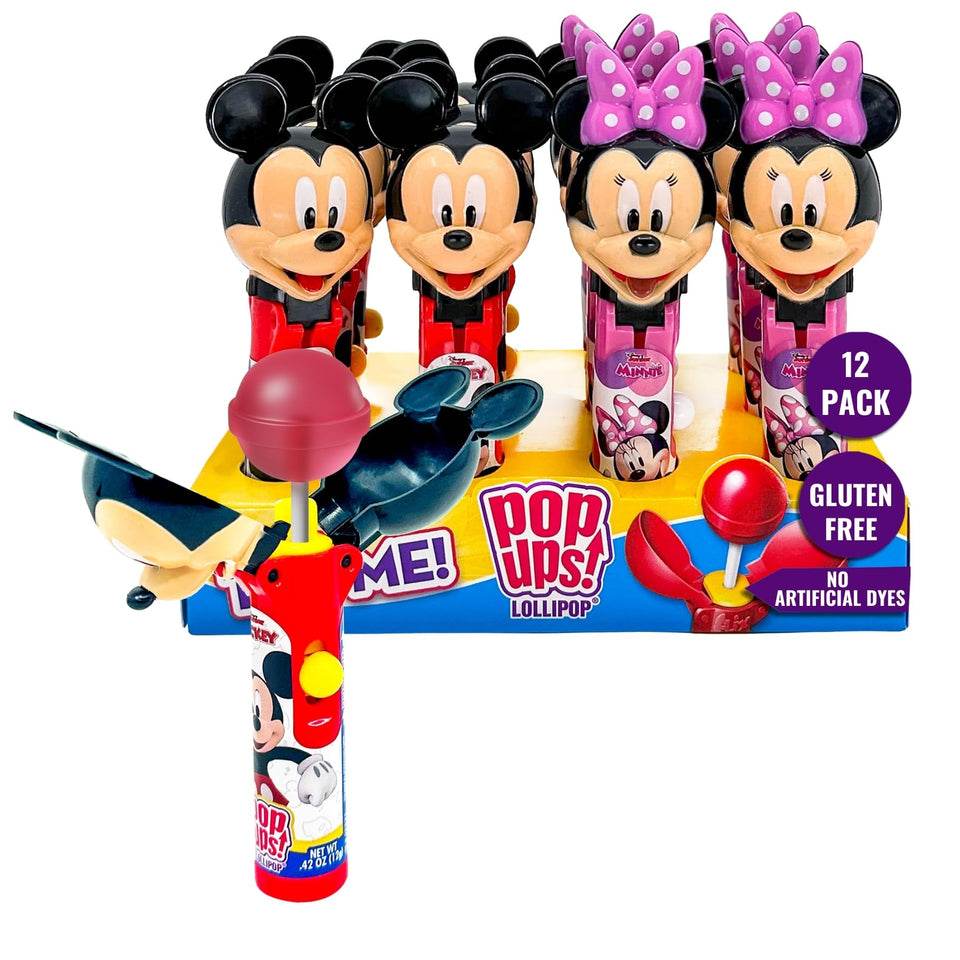 POPUPS! LOLLIPOP Mickey open-button holder shows mess-free candy access