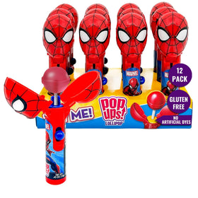 POPUPS! LOLLIPOP Spiderman holder opened by button for a clean treat.