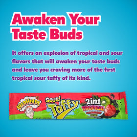 Close-up of chewy texture for WARHEADS tropical sour taffy bars