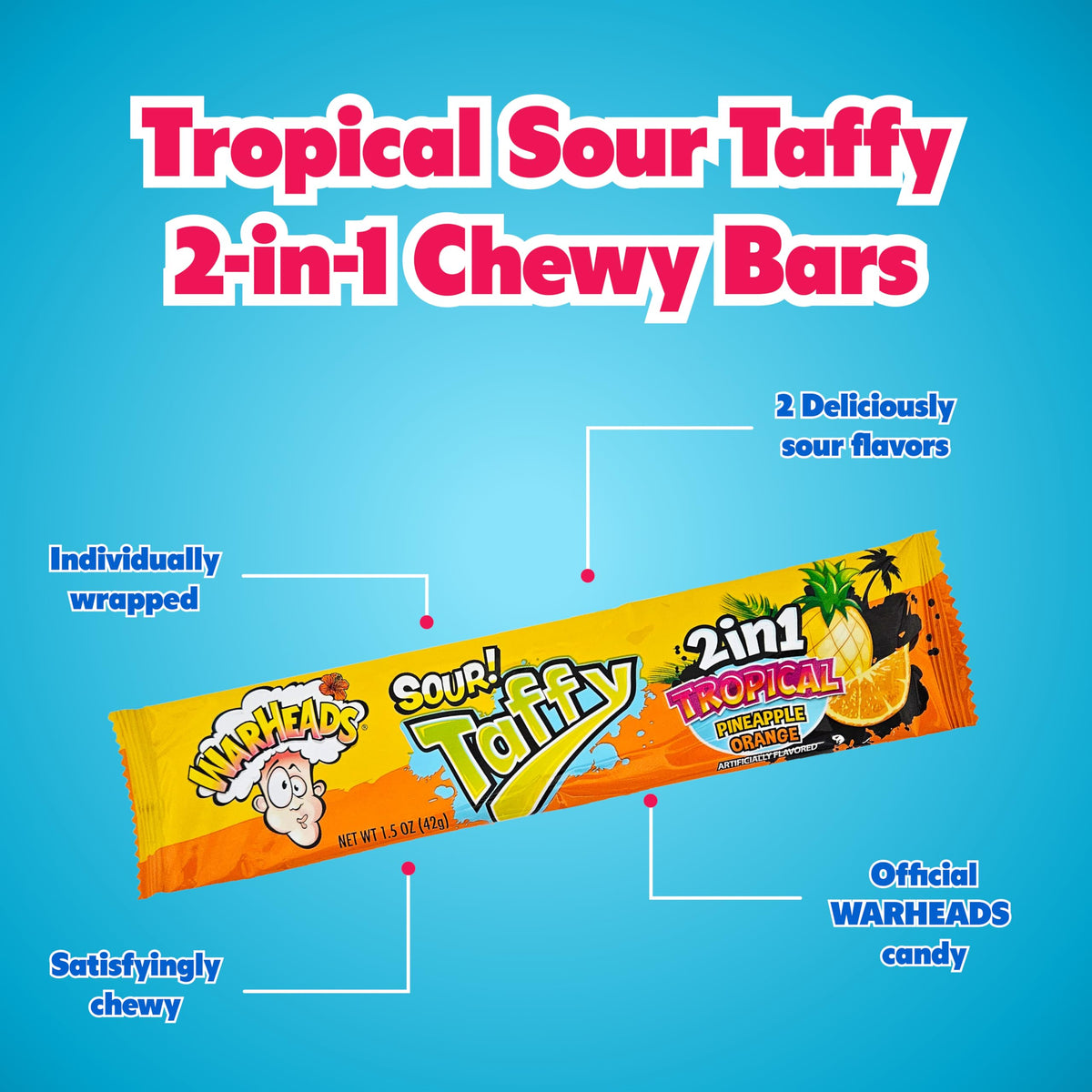 Warheads tropical sour taffy bars strawberry kiwi flavor bold fruity bite