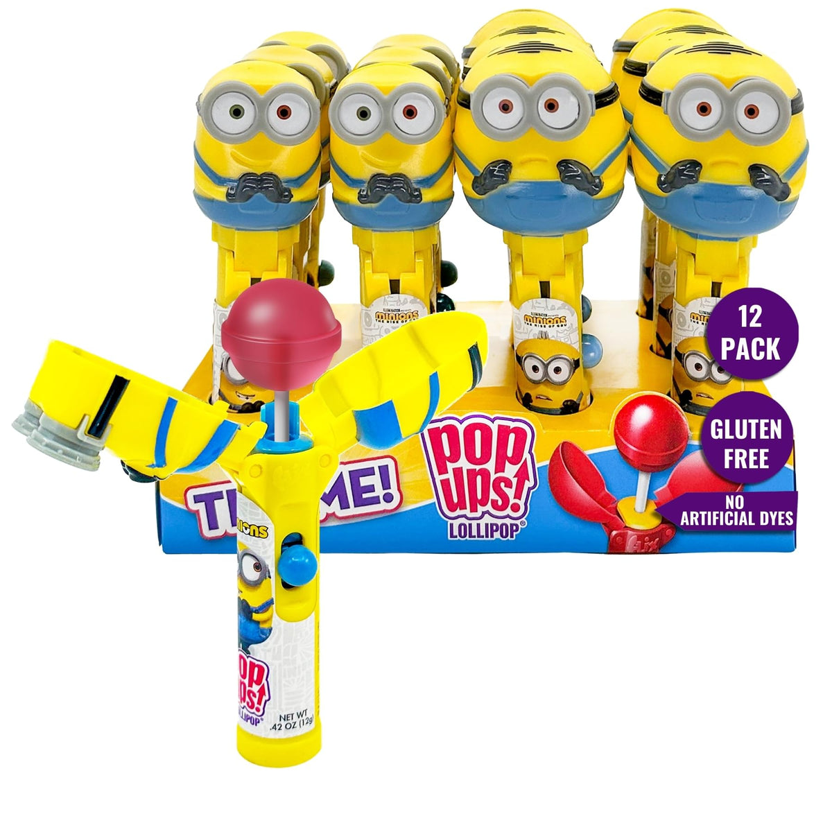 POPUPS! Lollipops Minions holder open for mess-free on-the-go snacking.