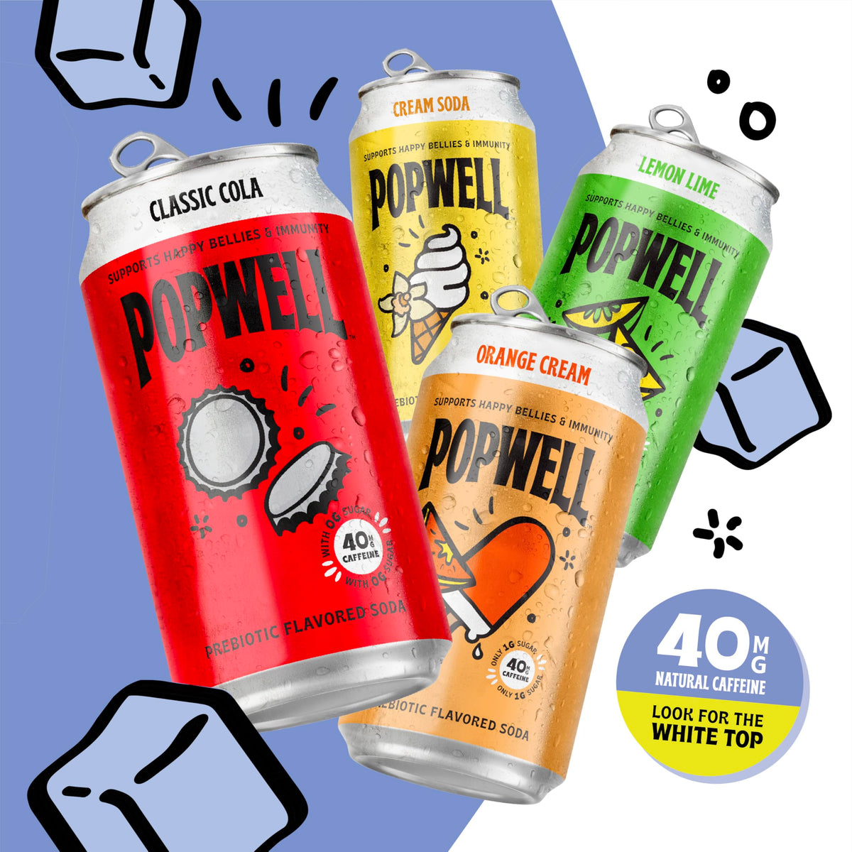 Popwell Classic Cola fizz image conveying satisfying aftertaste and energy boost