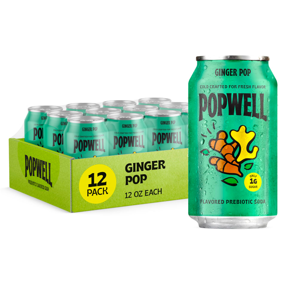 Popwell Ginger Pop bottle pour for a refreshing prebiotic sip.