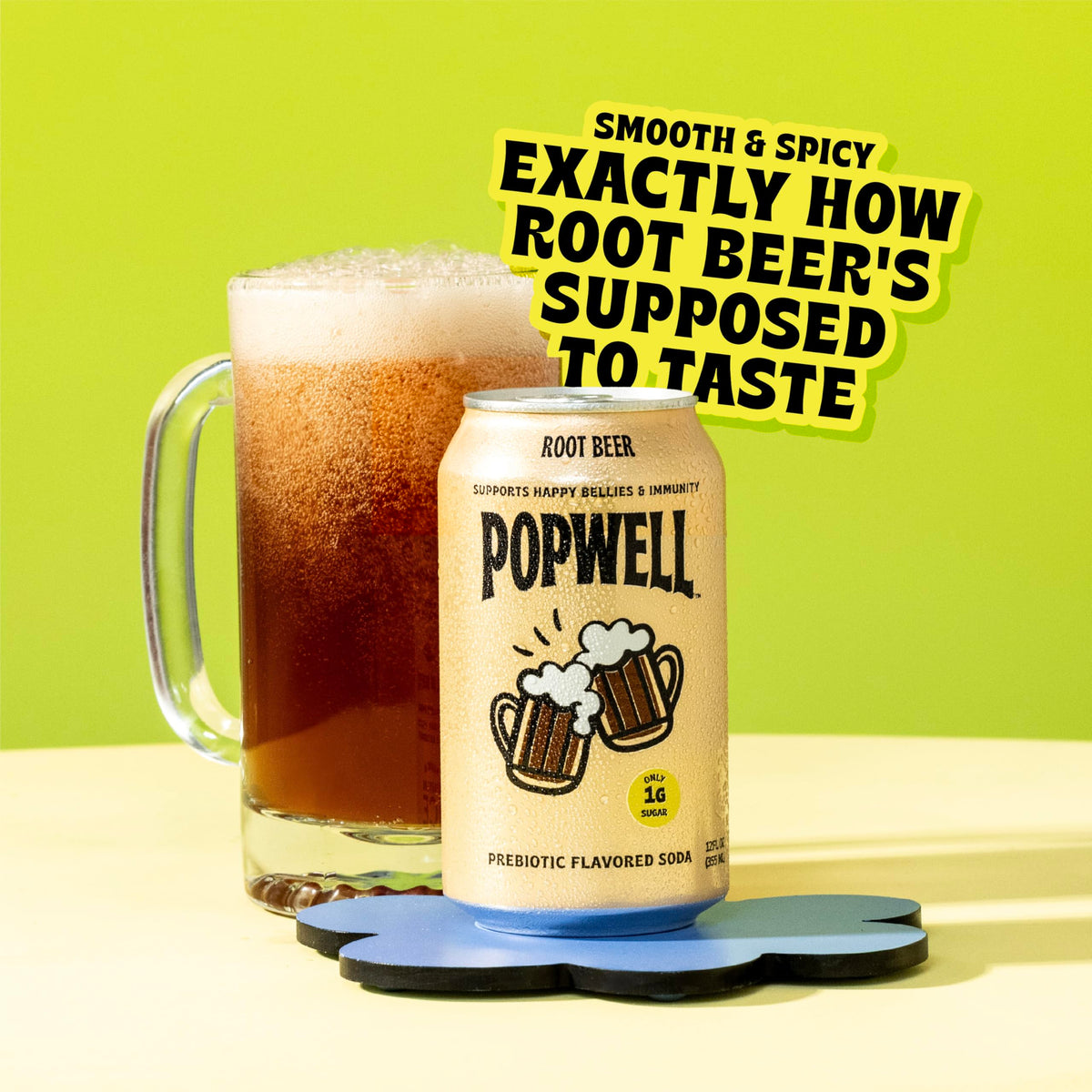 Popwell Root Beer pack of 12 cans shown for convenient sharing