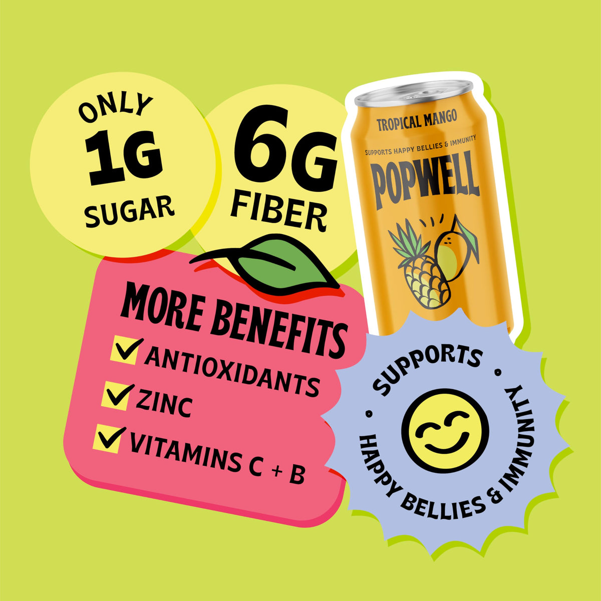 Popwell Tropical Mango soda can on a picnic blanket for outdoor sipping