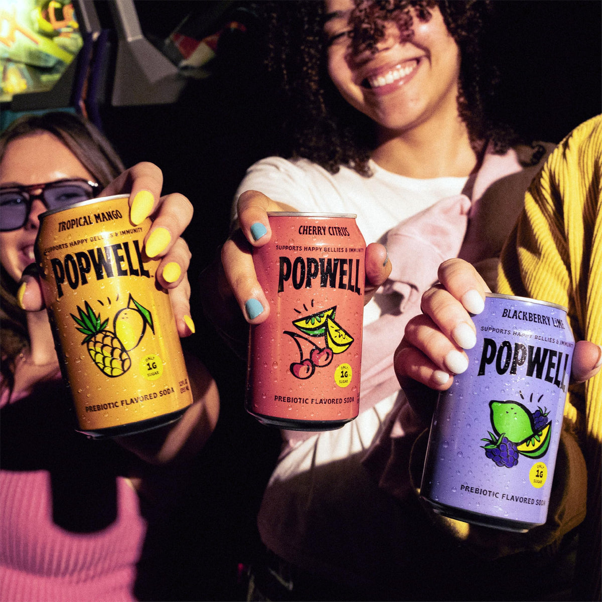 Popwell Variety Pack label closeup emphasizes design and ingredients.