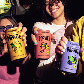 Popwell Variety Pack label closeup emphasizes design and ingredients.