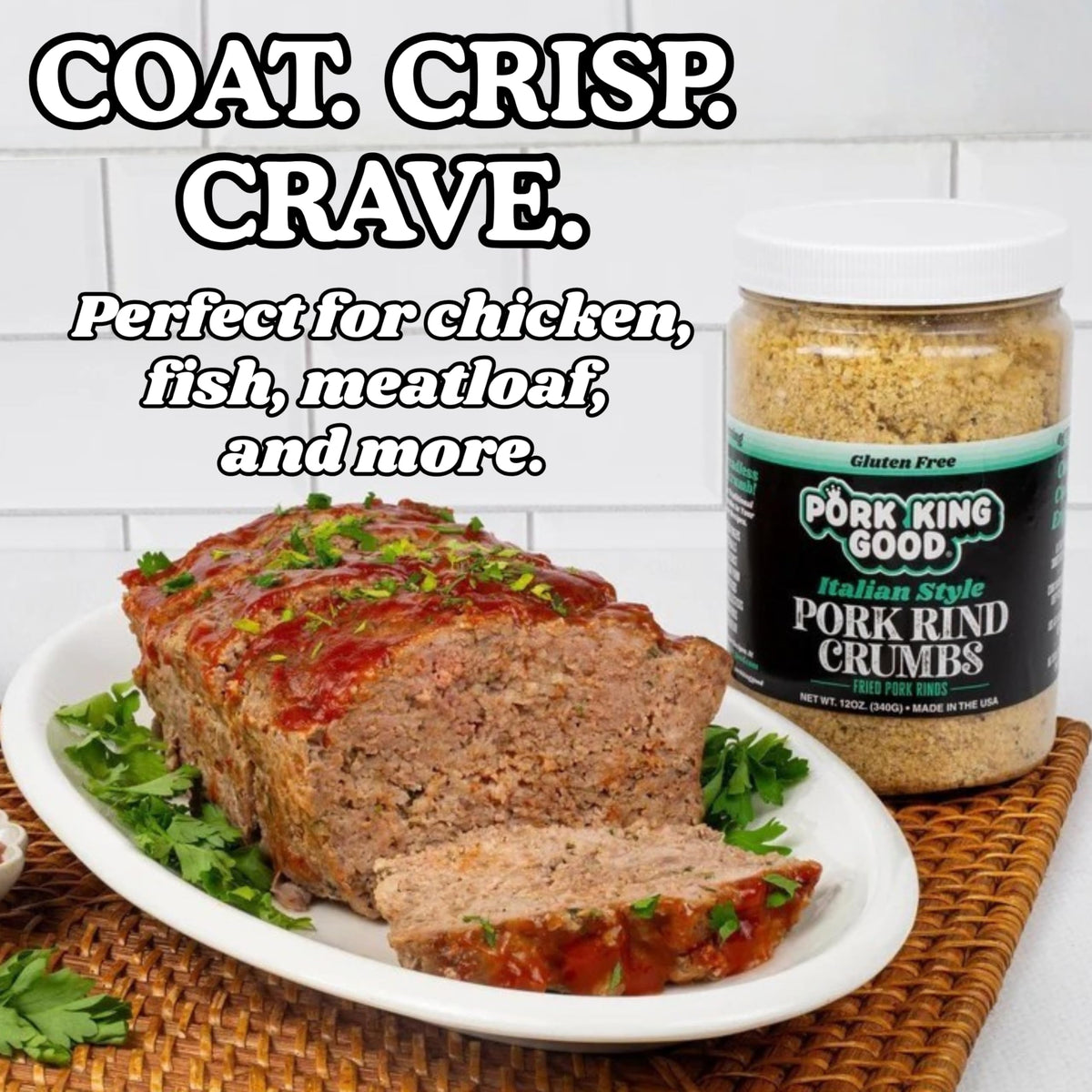 Pork King Good pork rind crumbs on eggplant parmesan for gluten-free crunch.