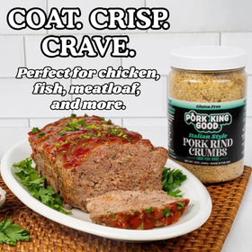 Pork King Good pork rind crumbs on eggplant parmesan for gluten-free crunch.