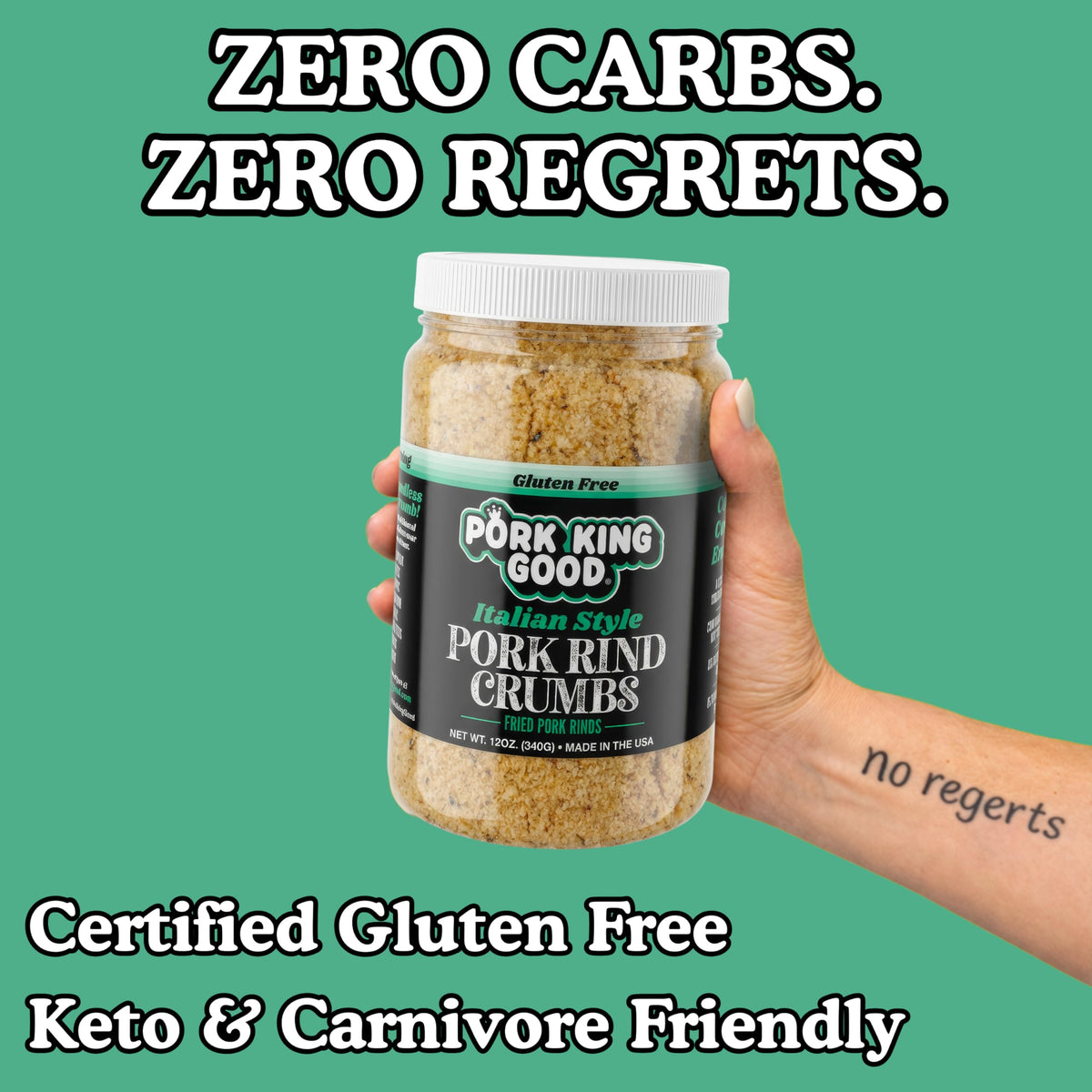Pork King Good crumbs as a pizza crust substitute for low-carb meals.