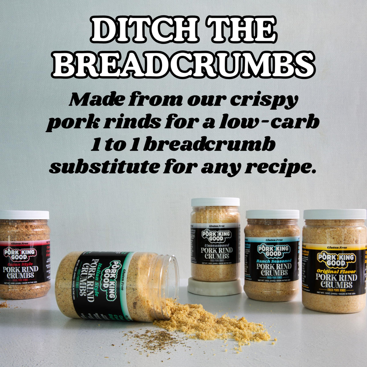 Pork King Good crumb texture shows crunchy coating for baked dishes.