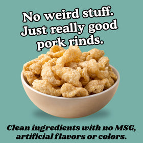 Pork King Good pork rinds in hand with dip option for quick bites