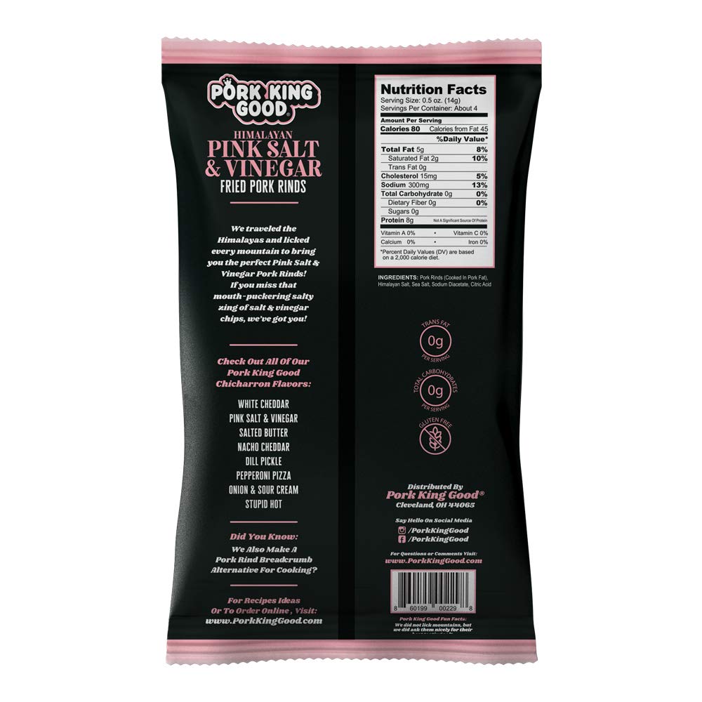 Pork King Good snack setup shows shareable Keto-friendly option.