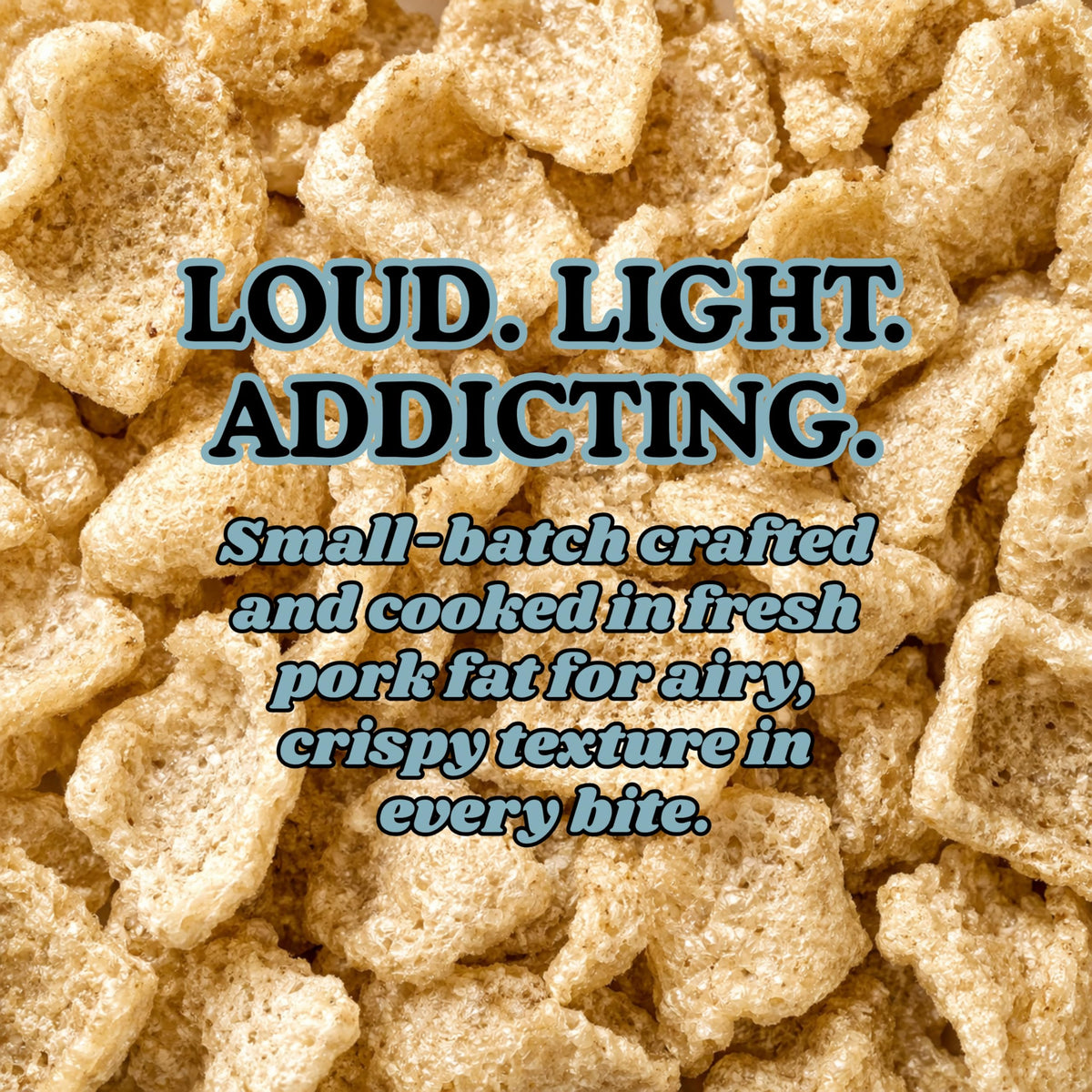 USDA-inspected frying process demonstrates high-quality pork rinds.