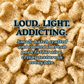 USDA-inspected frying process demonstrates high-quality pork rinds.