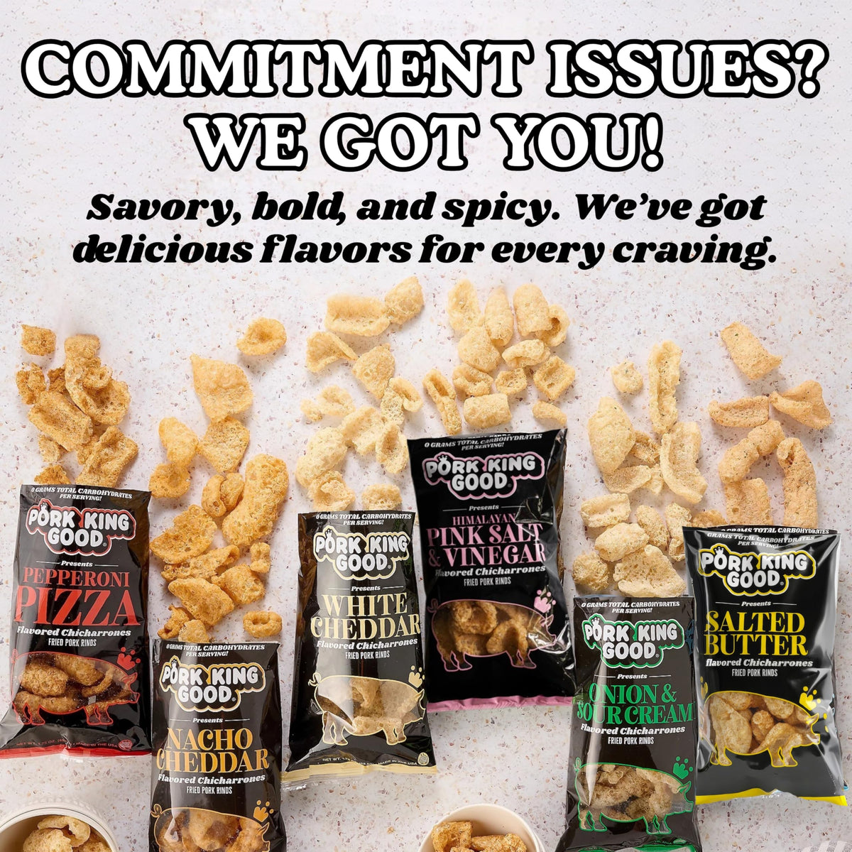 Pork King Good white cheddar pork rinds bag with bold crunch.