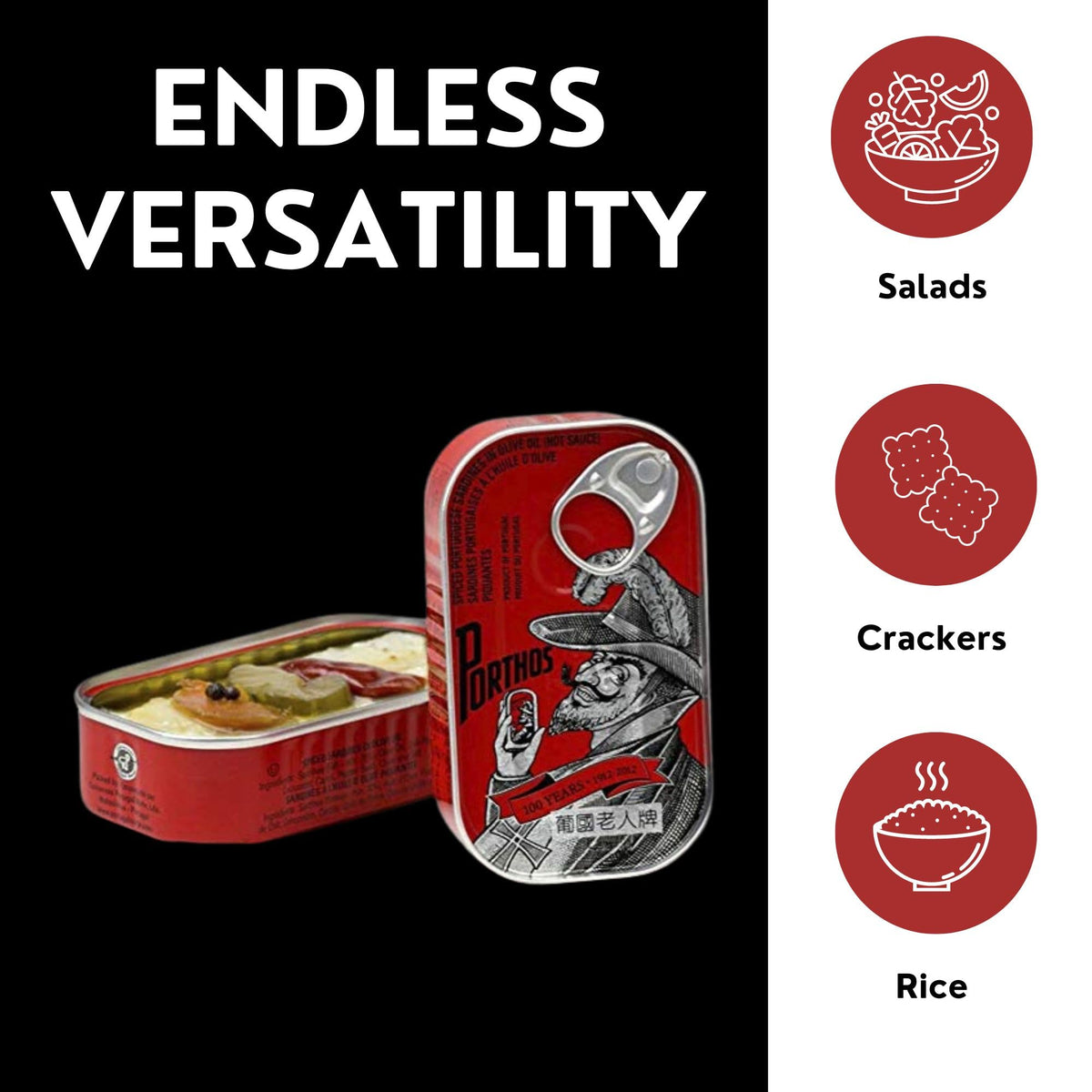 Porthos spiced sardines 3-tin pack, portable for travel picnics