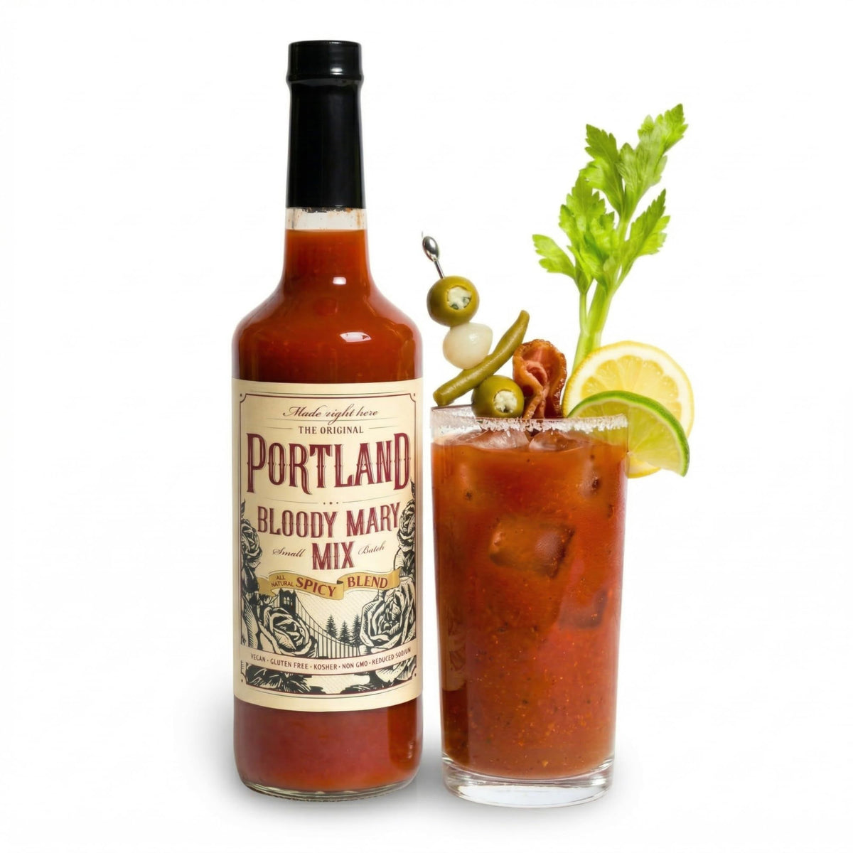 Portland Bloody Mary Mix bottle front showing bold spice blend
