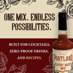 Small-batch Portland production label on Bloody Mary Mix bottle
