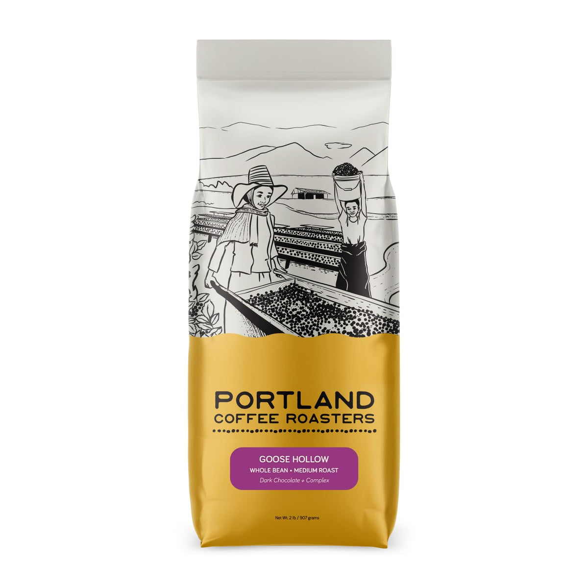 Portland Roasting Goose Hollow whole bean bag ready for grinding and rich, aromatic brewing.