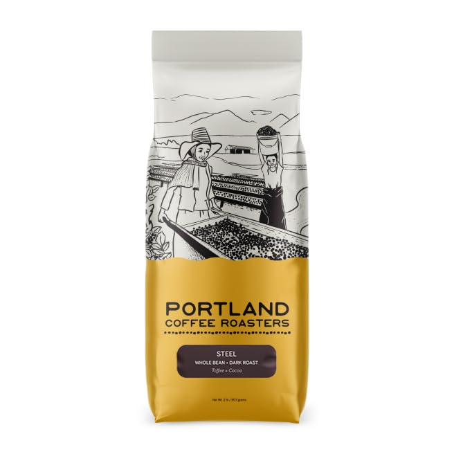Portland Roasting Steel Espresso whole beans in a 32oz bag for rich home brewing