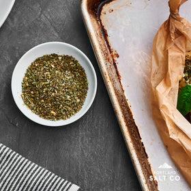 Portland Salt Co Greek Spice Blend on grilled meat adds aroma