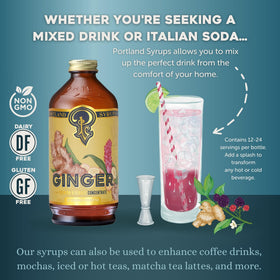 Portland Syrups Ginger Syrup bottle closeup highlights natural ingredients and aroma