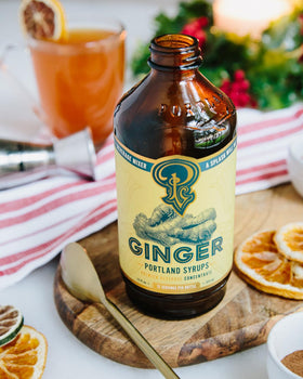Portland Syrups Ginger Syrup bottle on bar signals premium craft for entertaining