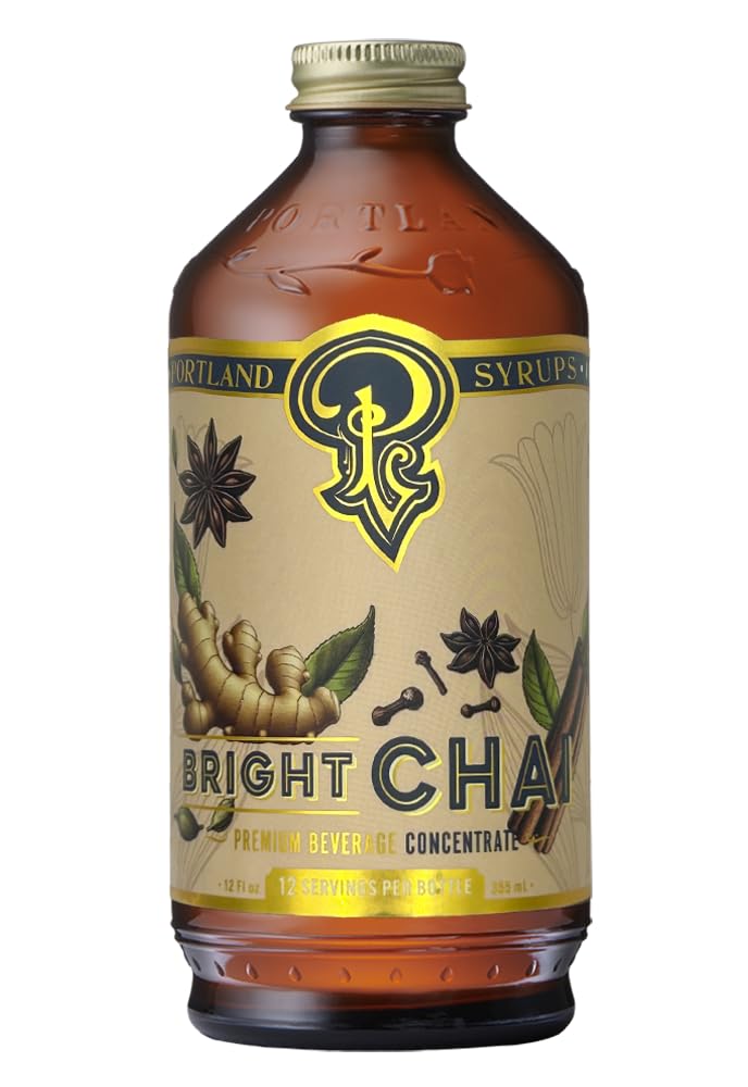 Portland Syrups Bright Chai Syrup bottle front view for rich coffee or tea flavor