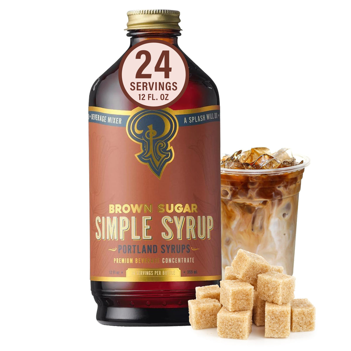 Portland Syrups Brown Sugar Simple Syrup bottle closeup for rich cocktails.