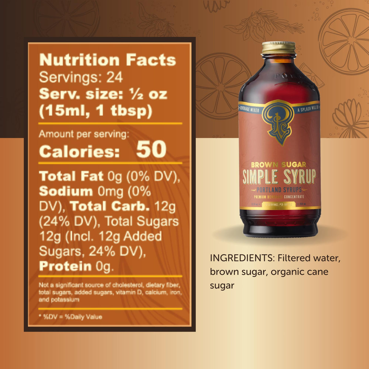 Portland Syrups Brown Sugar Simple Syrup pouring into a glass.